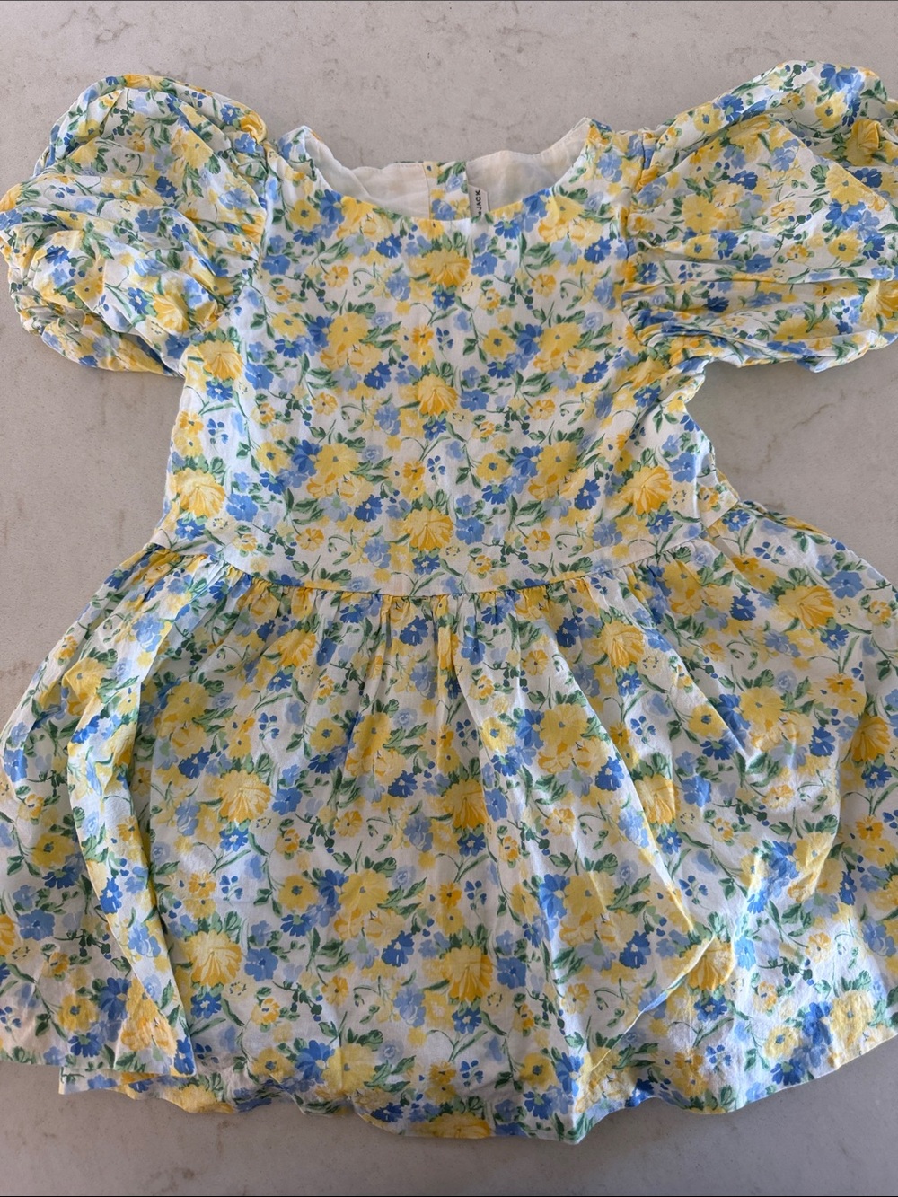 Janie and Jack Yellow Blue Floral Puff Sleeve Dress - Picture 2 of 3